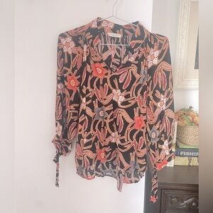 CHRISTIAN SIRIANO Floral Print Boho Style Loose Fit Short Puff Sleeves Sz S